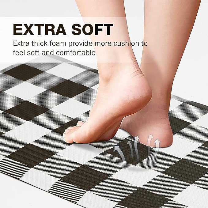 MAYHMYO Anti Fatigue Kitchen Rug Kitchen Floor Mat Cushioned Buffalo Plaid Kitchen Rugs and Mats Non Skid Waterproof Kitchen Mats for Floor Laundry Office Sink