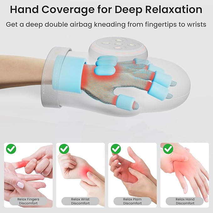 Hand Massager with Heat and Compression for Arthritis Carpal Tunnel,3 Modes, 5 Intensity & 3 Heat Therapy for Hand Wrist Pain and Stiffnes Relief,Timer & Rechargeable,Gifts for Women/Men,White
