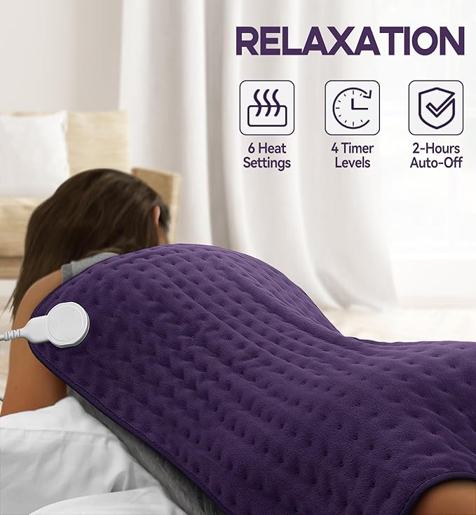 Heating Pad for Back, Neck & Shoulder Pain Relief, 17"x33" Electric Moist/Dry Heat Pad, 6 Heat & 4 Timer Settings, Auto Shut-Off, Machine Washable, Mothers Day Gifts for Mom, Wife, Sister, Women