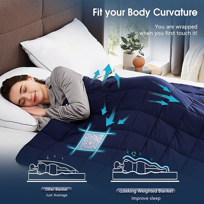 CuteKing Weighted Blanket for Adults (20lbs, 80"x87", Navy Blue) Heavy Blanket for 180-190lbs, Weighted Blanket for Cooling & Heating with Premium Glass Beads, Thick Blanket for Adult All-Season