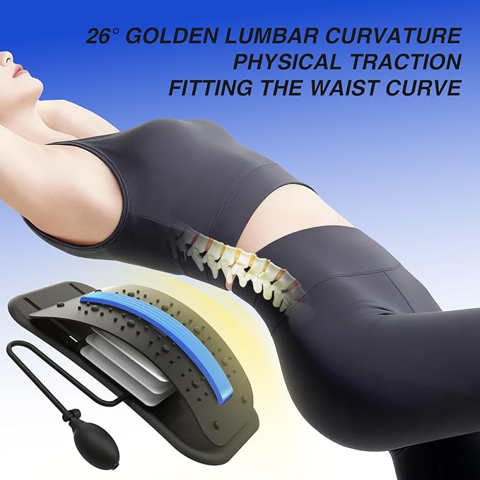 Back Stretcher for Lower Back Pain Relief, Adjustable Lumbar Traction Device, Ergonomic Spine Board with Acupressure Points, Back Massager for Spinal Decompression and Scoliosis