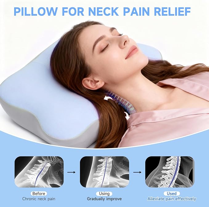 Ergonomic Neck Pillow for Sleeping, Breathable Snoring Memory Foam Pillows, Sleep Apnea Pillows for Neck Correcting/Cozy Rest/Deep Sleep/Fibromyalgia Pillow [Blue]