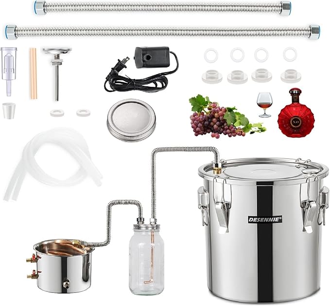 Shine Still Alcohol Distiller 13.2 Gallon with Stainless Steel Pot Glass Thumper Keg Copper Coil Thermometer Water Pump Home Brewing Kit for Wine Making Whisky Brandy Vodka