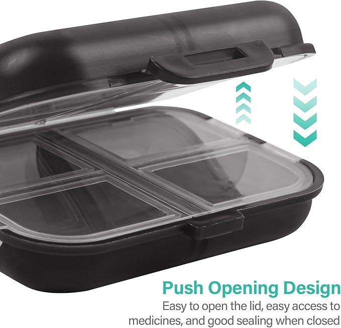 Travel Pill Organizer Small 8 Grid Compartments Pill Holder Box - Portable Medicine Container Case - Daily Weekly Medication Organizer