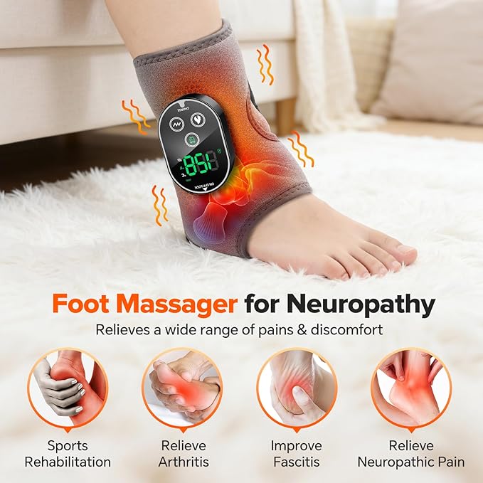 2PCS Cordless Foot Massager for Neuropathy, 3000mAh Rechargeable Ankle Heating Pad with Massage for Circulation, Foot Ankle Pain Relief Massager, Gray