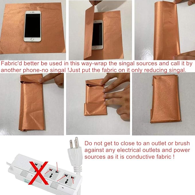 Copper Fabric Blocking RFID/RF-Reduce EMF/EMI Protection Conductive Fabric for Smart Meters Prevent from Radiation/Singal/WiFi Golden Color 197"x43" inch with Free 40" L Conductive Adhesive Tape