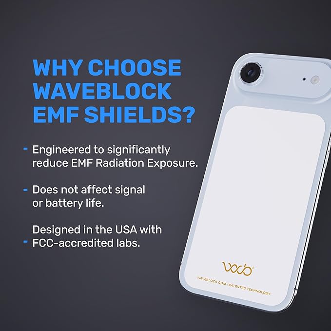 WAVEBLOCK EMF Blocker for Cell Phone - Made for iPhone 17 Air - The Only Patented, Real Scientifically Backed, Lab-Tested 5G-Shield Sticker to Protect You & Your Loved Ones - USA Made White
