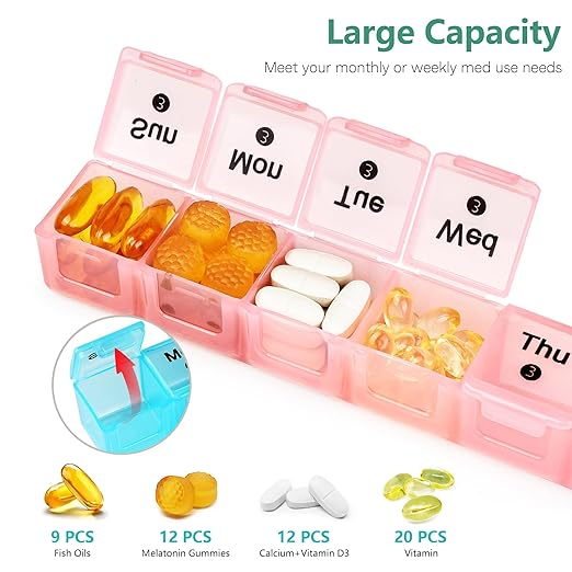 Monthly Pill Organizer 28 Day, 4 Weeks Pill Box 7 Day, XL Weekly Medicine Organizer for Vitamins, Fish Oil, Supplements (Multicolor+Black)