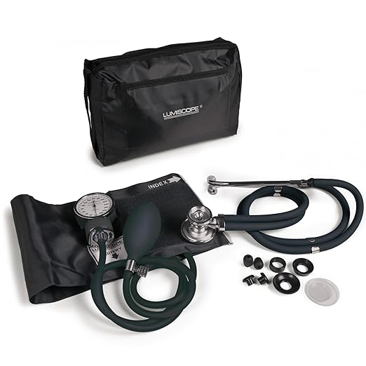 Lumiscope Professional Blood Pressure Kit - Stethoscope, Manual BP Cuff, Sphygmomanometer - Black