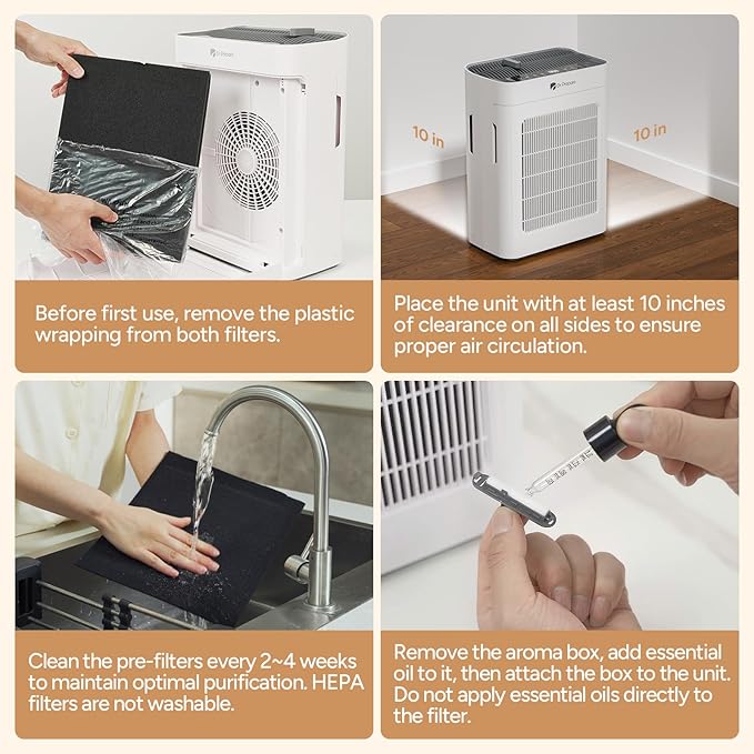 Dr.Prepare Air Purifier for Home Large Room Up to 3,000 ft², with Dual-Sided Washable Pre-Filter, Pet Mode, PM 2.5 Display, Filters Up to 99.97% of Particles, Pollen, Smoke, for Bedroom, Office