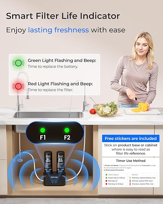 Waterdrop DLB Under Sink Water Filter, Reduces Chlorine, Chloramine, PFAS, Bad Taste, Under Sink Water Filtration System with Separate Faucet,Water Filter for Sink Faucet,Life Indicator, Quick Change