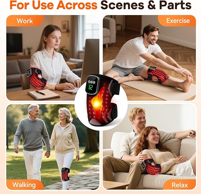 Red Light Therapy Knee Brace with Massage, 3 Vibration Knee Massager with 660nm 850nm Infrared Red Light, 5000mAh Cordless Electric Heated Knee Wrap for Knee Joint Elbow, Gift for Men Women