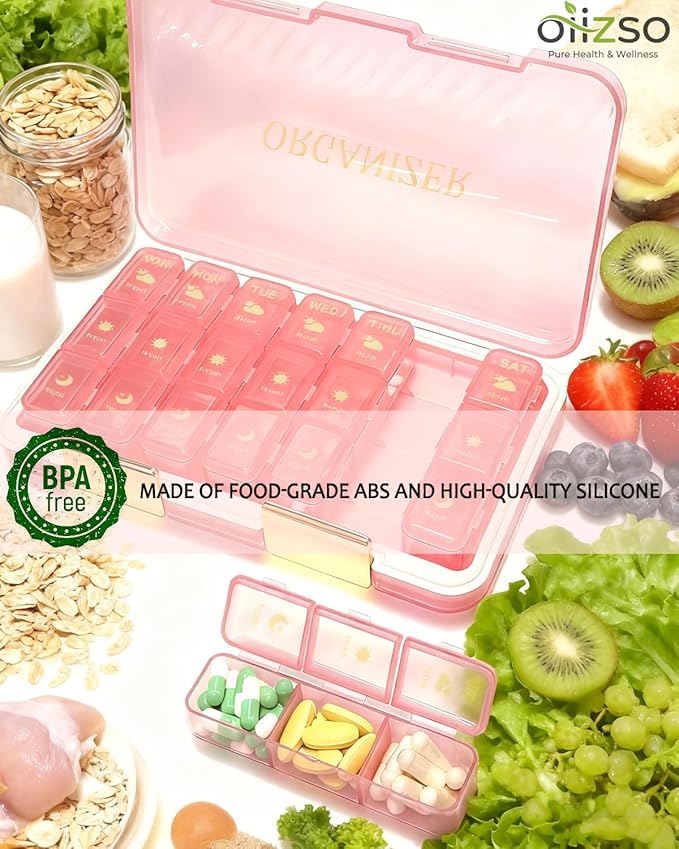Weekly Pill Organizer 3X a Day, BPA-Free 7 Day Pill Box with Large Capacity for Vitamins, Fish Oils, Supplements, Leak-Proof & Removable Trays for Seniors Travel