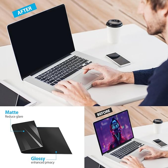 Magnetic Laptop Privacy Screen Filter 14 inch for 16:10 Widescreen Computer Monitor, Removable Anti Blue Light Privacy Shield, Anti-Glare Protector