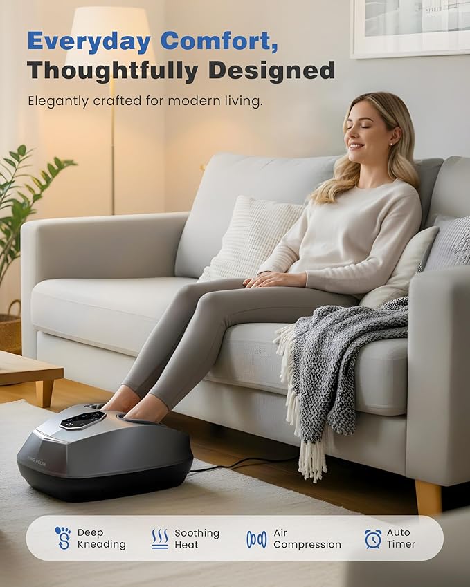 KING RELAX Shiatsu Foot Massager with Heat, 2026 Upgraded Deep Kneading & Squeeze Massage for Plantar Fasciitis, Modern Sculpted Design, Fits Up to Size 14, FSA Eligible HSA Store, Mothers Day Gifts