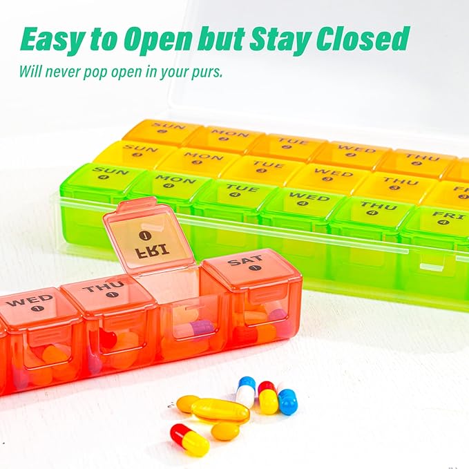 Large Monthly Pill Organizer, XL 4 Weeks Pill Box,28 Day Pill Cases Organizerd by Week,Big Compartment Pill Container with Dust-Proof,for Pills/Vitamin/Fish Oil/Supplements,by Yaklim (ROYG)