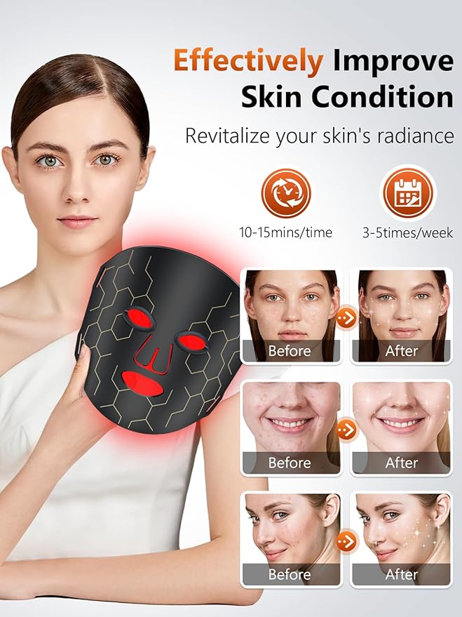 Red Light Therapy for Face, 7-1 Colors Portable Led Face Mask Light Therapy with Remote, Near-Infrared 850nm Wavelength with Timing Function for Anti-Aging Skincare at Home 288 LED Beads