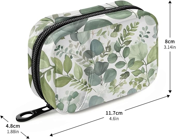 Travel Pill Case Green Leaf Counter Herb Plant Weekly Small Pill Box 7 Day Pill Box Pill Organizer Bag