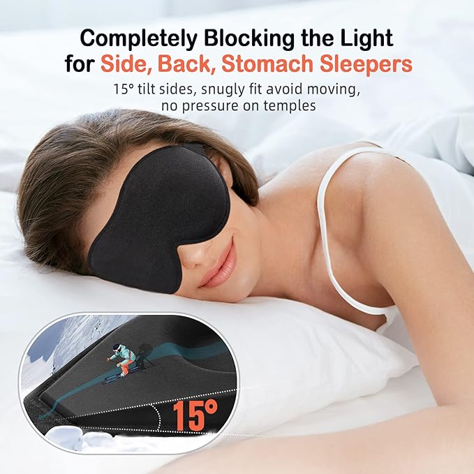 Sleep Mask (Black) + Eye Mask Sleeping (Blue) for Women Men Side Sleeper, Light Blocking 3D Contoured Cup Sleeping Mask, Soft Breathable Sleep Eye Mask with Adjustable Elastic Strap