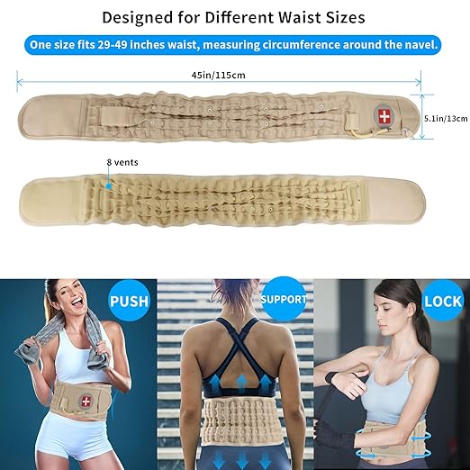 Decompression Back Belt - Lumbar Support Belt for Men & Women Lower Back Pain Relief, Back Traction Device Fits Waist Size 29-49 Inches (Beige)