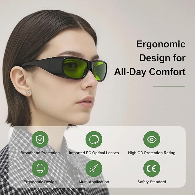 800-1100nm 1000-1090nm OD7+CE Laser Safety Goggles Laser Safety Glasses for IPL & Fiber Laser - Certified Protective Goggles for Hair Removal & Industrial Use (1-Pack) - UV/IR Protection
