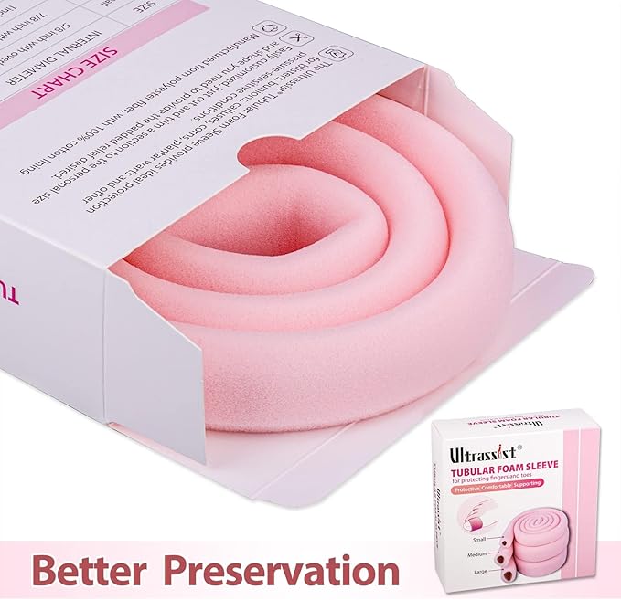 Ultrassist Toe Sleeve with Overlap Small Size 5/8" Inner Diameter 36" Roll, Sponge Toe Protectors for Blisters, Bunions, Corns