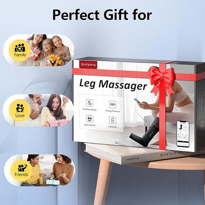 Comfytemp Air Compression Therapy Device K1011, Cordless Leg Massager for Circulation and Pain Relief, Portable Foot and Calf Massage Boot, Christmas Gift for Dad Men Mom Women Seniors (1 Pack)