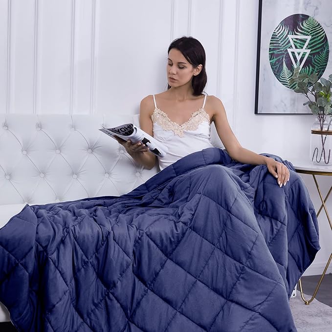 L'AGRATY Weighted Blanket - 48"x72" 15lbs Cooling Breathable Heavy Blanket Microfiber Material with Glass Beads for Adult All-Season Summer Fall Winter Soft Thick Comfort