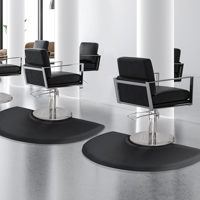 Salon mats for Hair Stylist 3'x4' Barber Shop Salon Chair Mats - Black Semi Circle Anti-Fatigue Floor Mat for Salon Chair - 5/8" Thick Salon Standing Mat