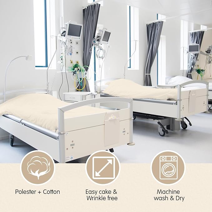 Moukeren 3 Pcs Hospital Bed Sheets Set Deep Pocket Fitted Sheet 36 with Elastic All Around Easy Care Knitted Jersey for Home/Nursing Home (Ivory)
