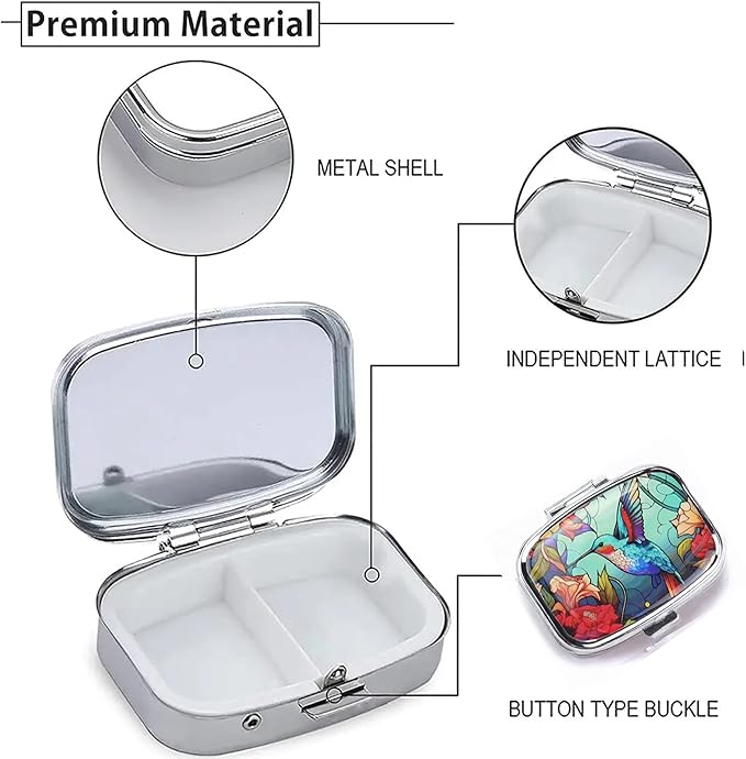 WATASSA Pill Box with Animal Style Mirror All-in-One 2-Compartment Portable Medicine Organizer, Marble Pattern Travel Pill Case for Vitamins&Daily Medication(Fits Pocket/Purse) (Blue Bird)