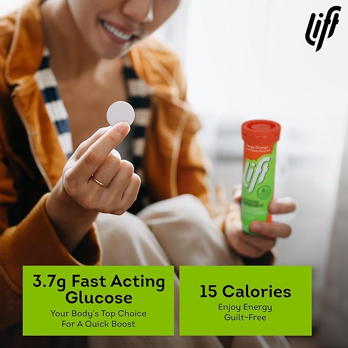 Lift Glucose Fast-Acting Glucose Chewable Energy Tablets, Orange, 10 ct Tube (Pack of 12)