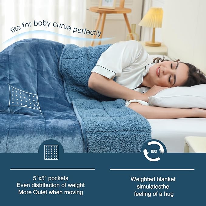Aemicion Sherpa Weighted Blanket Queen Size 15lbs,Cozy Warm Heavy Blanket as Gifts for Women Men Adult,Soft Throw Blanket for Couch Sofa Bed,Slate Blue