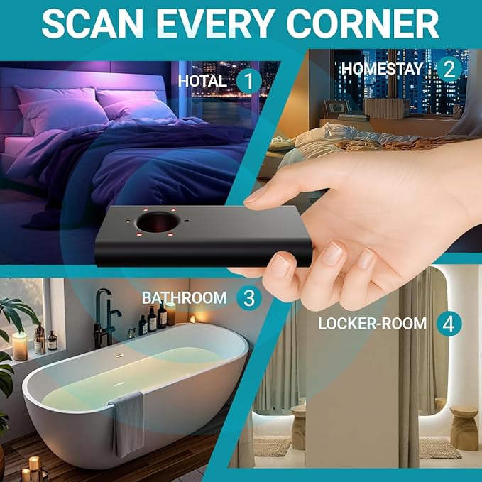Phatom Upgraded AI Hidden Camera Detector, Anti-Spy Camera Finder RF Signal & WiFi Scanner Hidden Devices Detector for GPS Trackers, 4 Modes for Hotel, Bathroom, Office, Car Travel Security(Black)