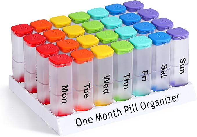 Monthly Pill Organizer 2 Times a Day - 28 Day Pill Box AM PM, Clear One Month Pill Case for Vitamins, Supplements, Medications - Daily Medicine Organizer for Home & Travel