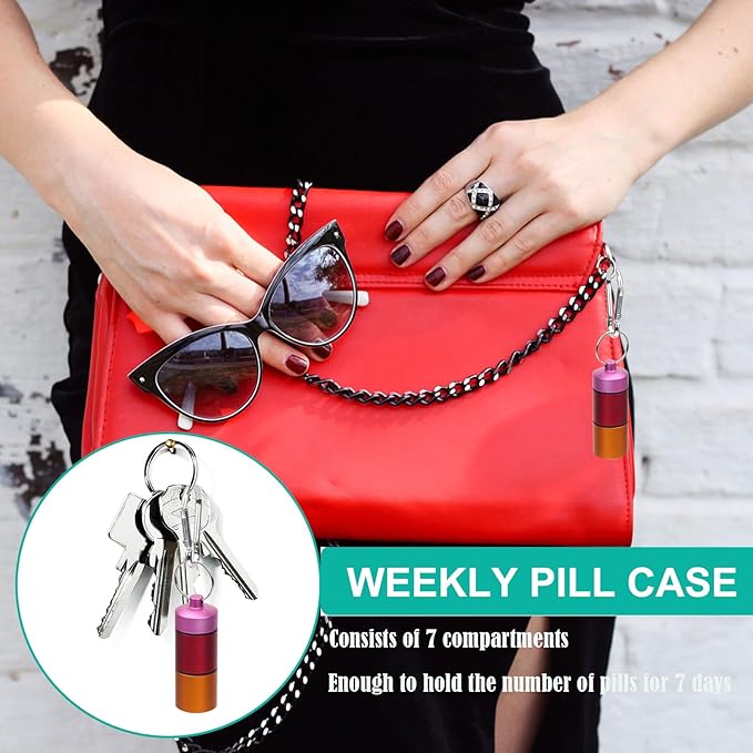 Small Portable Pill Case Keychain for Travel, AngleKai 2 Pack Pill Organizer Box, Waterproof Tablet Container Weekly Medicine Bottle Organizer (Rainbow)
