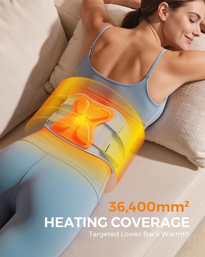 Cordless Heating Pad for Back Pain Relief, Lower Back Massager with Heat & Rechargeable Built-in Battery, Portable Wearable Brace with Extension Strap, Gift for Men Women for Muscle Relaxation
