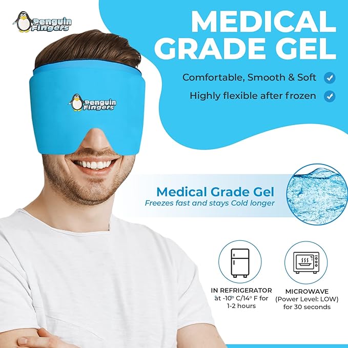 Weighted Eye Mask Migraine Headache Relief Ice Cap, Reusable Head Wrap Cold Pack, Head Ice Pack Cap Hot/Cold Therapy Soft Eye Mask for Puffy Eyes, Sinus, Tension & Stress - Non-Toxic Latex Free