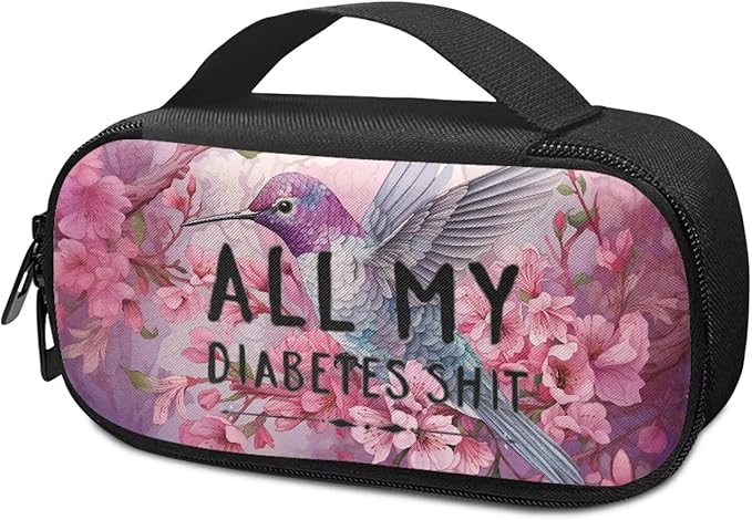 Rnyleeg Pink Diabetic Bags for Women Floral Hummingbird Insulin Cooler Travel Case Large Capacity Insulin Bags for Traveling All My Diabetes Shit