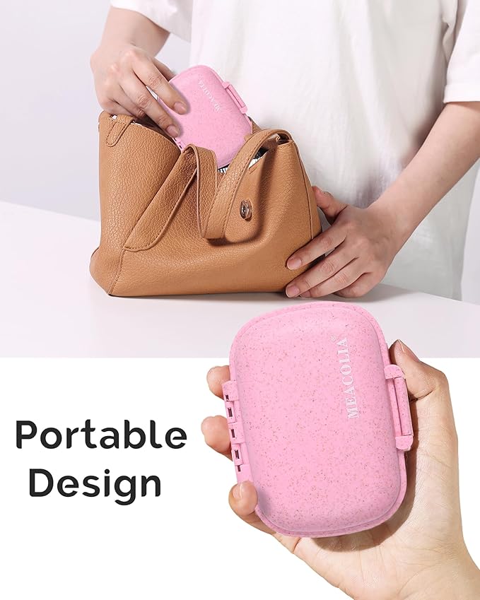 8 Compartments Travel Pill Organizer, Daily Pill Case Small Pill Box for Pocket Purse, Portable Pill Container Medicine Vitamin Organizer (Pink)
