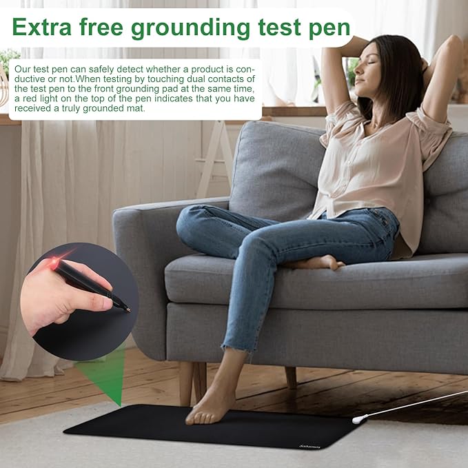 Grounding Mat for Feet - 10"x26.7" Conductive Earth Grounding Pad for Improved Sleep Energy Health, Magnetic Field Grounded Pad, Indoor Connected Grounding Mat for Bed Desk Home Office Work