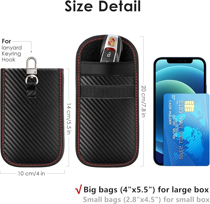Faraday Box Key Fob Protector, Faraday Box with 2 Pack Faraday Bags, RFID Box for Car Keys, Signal Blocking Box for Car Security (Large)
