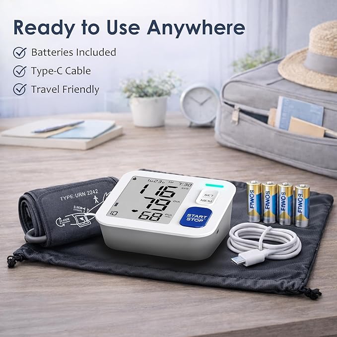 Blood Pressure Monitors for Home Use Upper Arm, Automatic Accurate BP Cuff 9"-17" with 4" LCD Screen, 2 x 90 Memory & HR Detection, Digital BP Machine with USB Cable 4 AAA Batteries & Storage Bag
