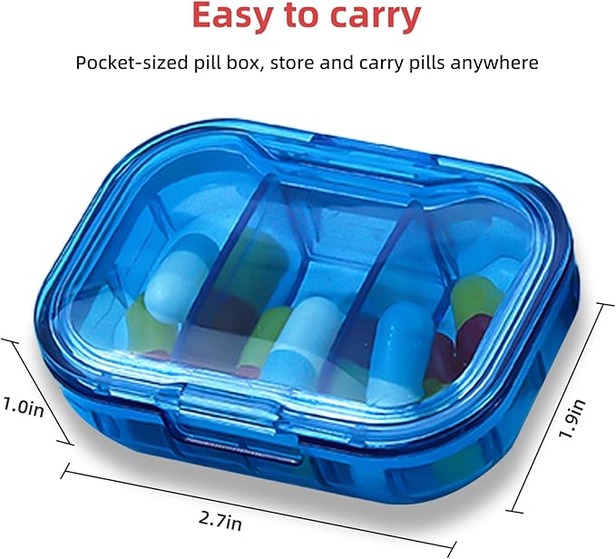 1 Pack Travel Pill Organizer for Purse, 3 Compartment Pill Organizer for Travle, Compact Mini Pill Case for Travle, Small Pill Box for Purse, Pocket Pill Case, Pill Box Compact