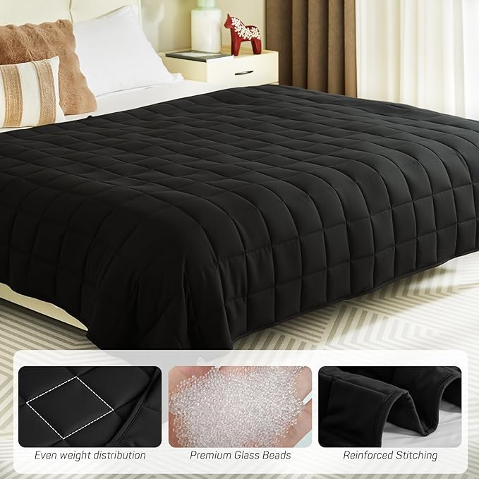 Weighted Blanket for Adults 15lbs, Queen Size Heavy Blanket for 125-180lbs, Weighted Throw Blanket with Premium Glass Beads, Soft Thick Blanket for Adult All-Season, 60 x 80 inches, Black