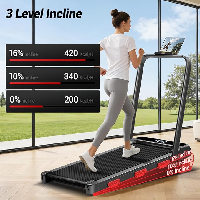 16% Incline Foldable Walking Pad, 2.5HP Quiet Under Desk Treadmill, 15.2" Wide Belt Portable Compact Treadmill for Home Office with 300LB Weight Capacity
