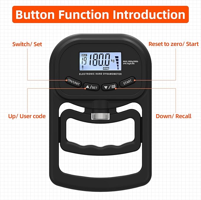 396lbs / 180kg Grip Strength Trainer, Rechargeable Electronic Hand Dynamometer, Digital Grip Strength Tester with LCD Display, Adjustable Hand Grip Dynamometer Hand Exercisers for Strength