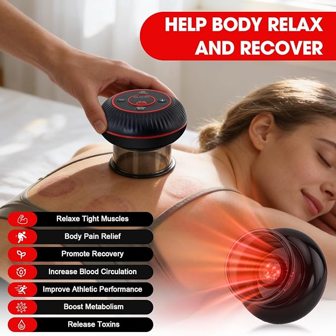 Electric Smart Cupping Set - 4 in 1 Cupping Kit for Massage Therapy, 12 Levels of Suction Strength and Red Light for Targeted Pain Relief, Great Gift for Parents, Friends