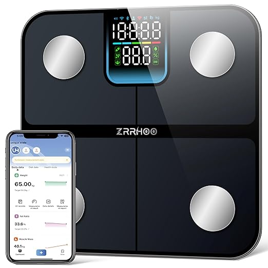ZRRHOO Smart Scale for Body Weight, Bathroom Scales for Weight,with 7-in-1 Display for BMI Body Fat Muscle Mass, 25 Body Composition Bluetooth Weight Scale for Health Monitoring with APP, 400lb