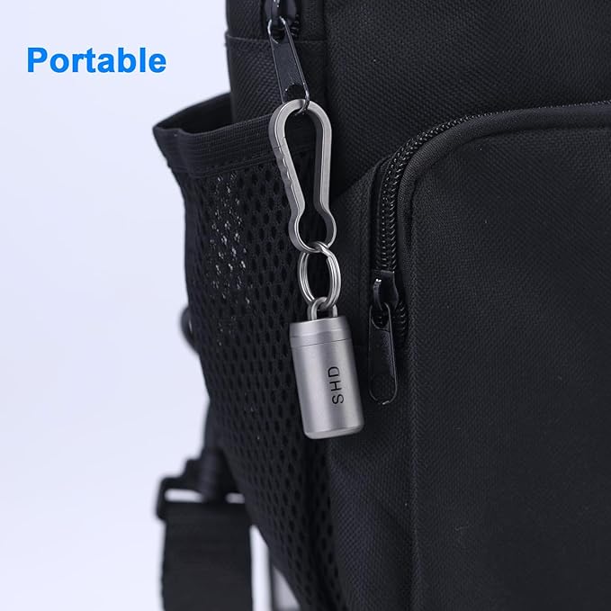 SHD Pill Holder Keychain,Titanium Waterproof Mini Pill Case Container,Portable Small Pill Box for Outdoor Travel Camping